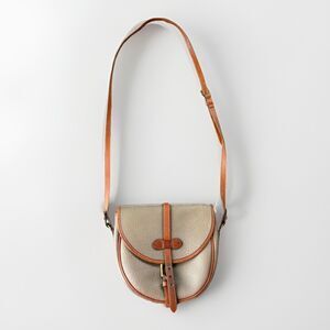 Vintage Dooney & Bourke All Weather Leather Saddle Bag Pebbled Tan Beige